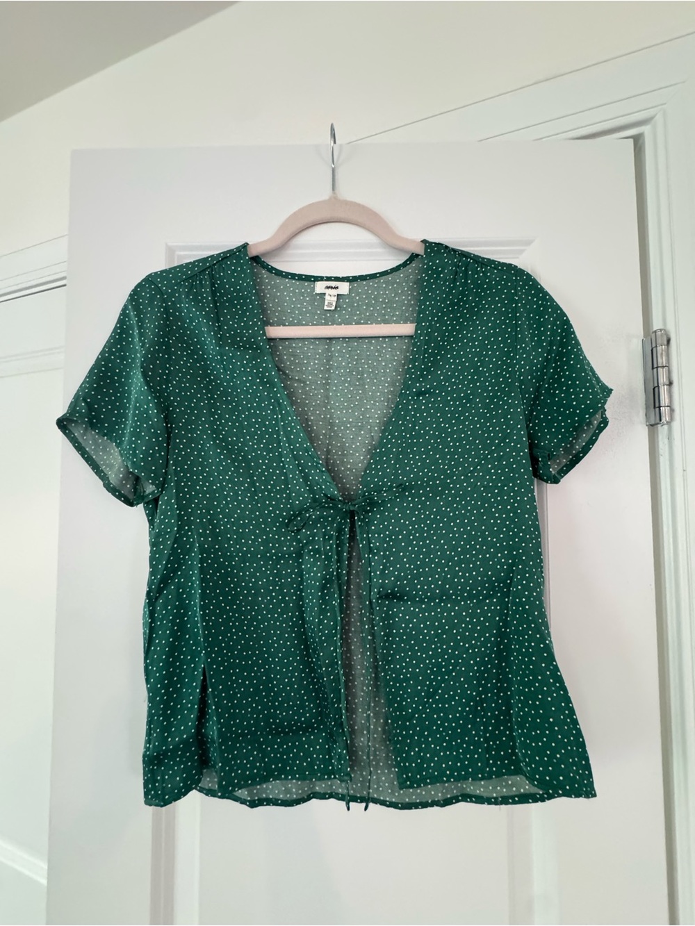 aerie Emerald Green Polka Dot Tie-Front Blouse